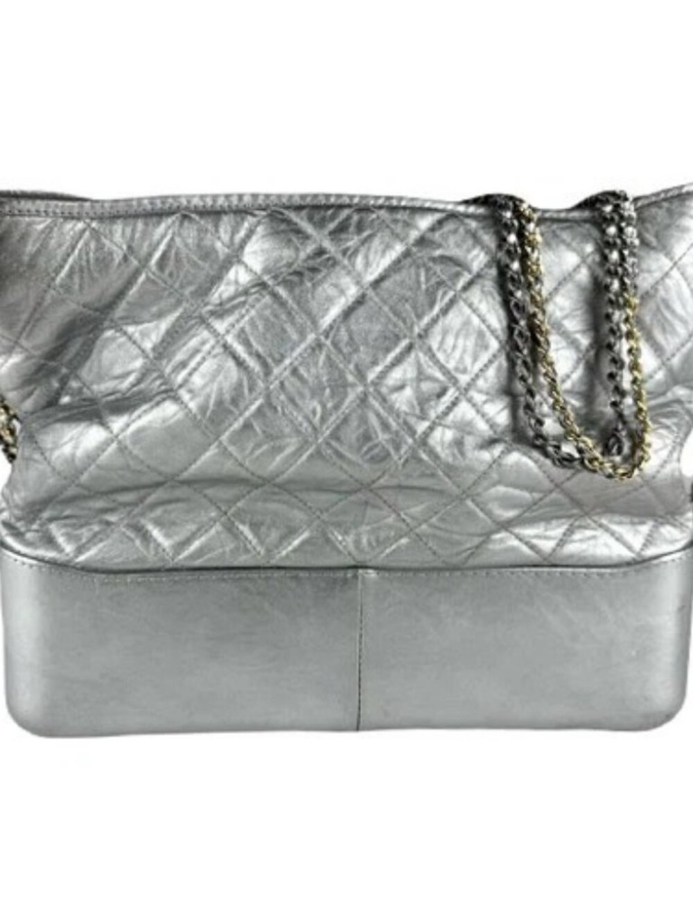 Auth CHANEL Gabrielle Chain Shoulder Bag Silver Leather/Metal - z8885